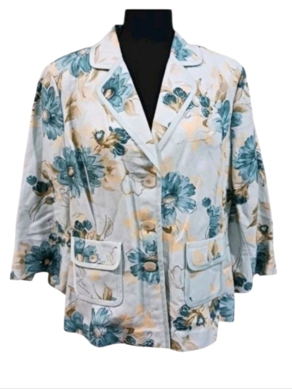 Emma James Linen Blend Floral Blooms Blazer Sateen Trim